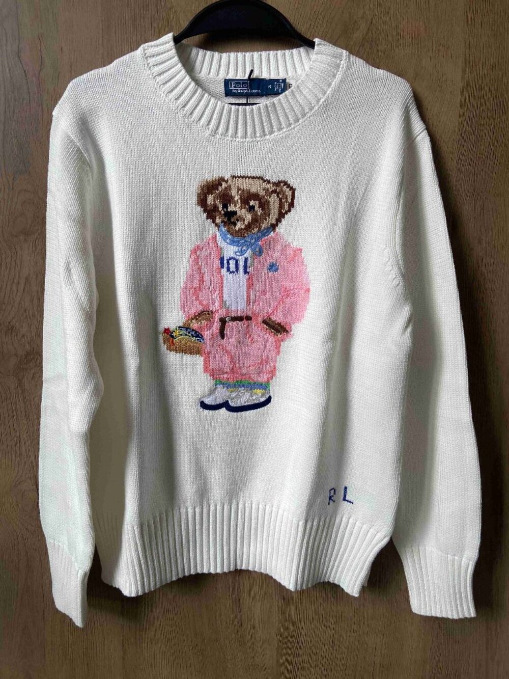 Polo Ralph Lauren White Polo Bear Pink Suit Picnic Basket Crewneck Knit Sweater